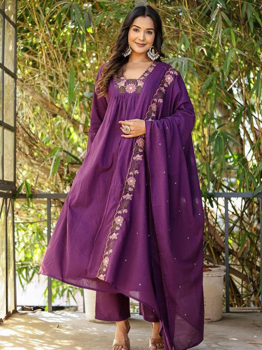 Anara Women Floral Embroidered Kurta with Trousers & Dupatta