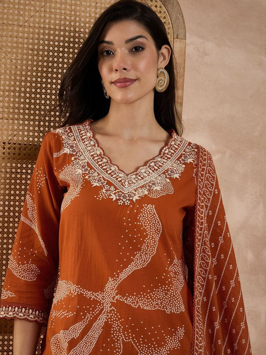 CHETI Women Ethnic Motifs Printed Cotton Kurta with Trousers & Dupatta