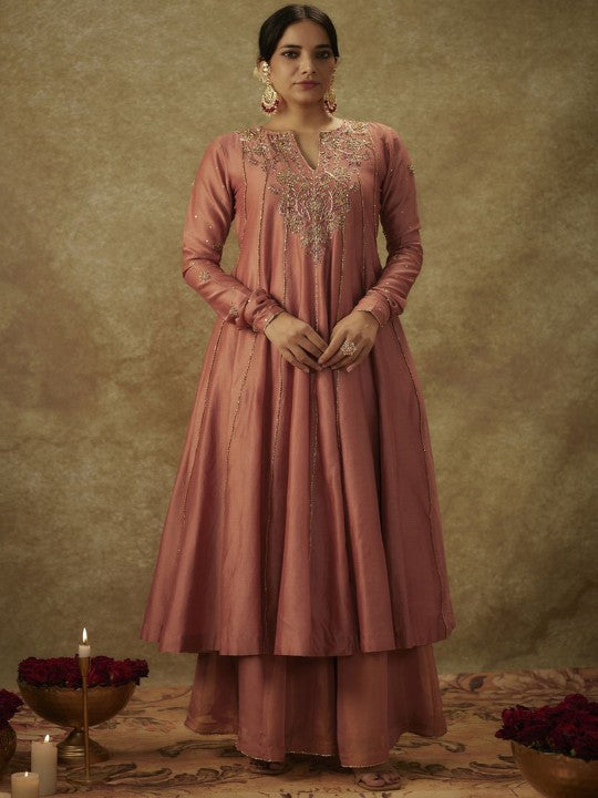 The Aarya Ethnic Motifs Embroidered Panelled Chanderi Silk Kurta