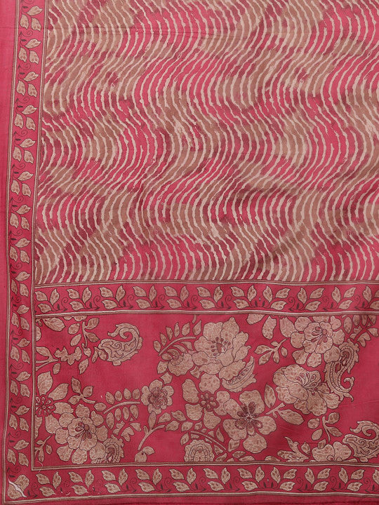 FASHOR Chevron Printed Panelled Pure Cotton A-Line Kurta With Trousers & Dupatta