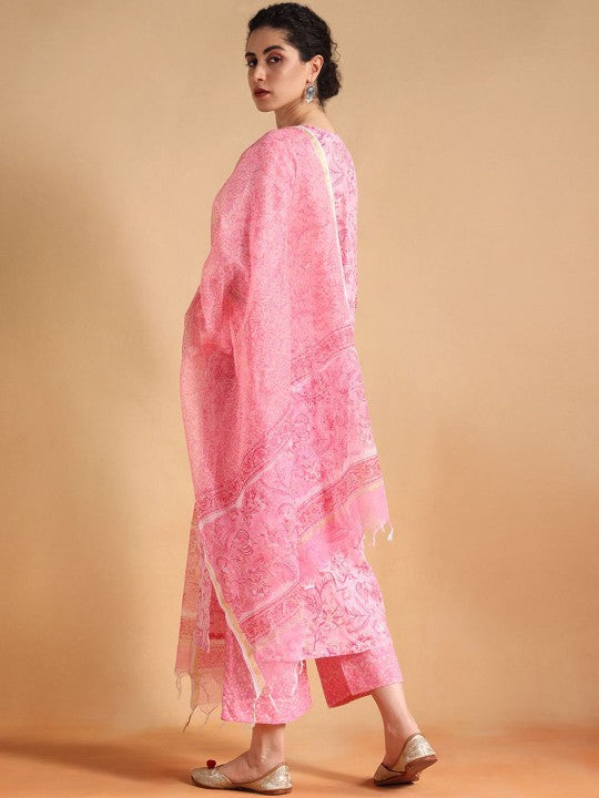JAIPURIBANNO Women Printed Pure Cotton Kurta with Palazzos &  Dupatta