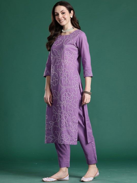 Indo Era Embroidered Pure Cotton Top With Trousers Co-Ords