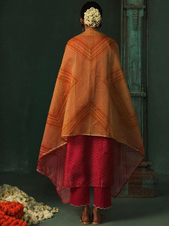 Heritage Bandhani Printed Notch Neck Gotta Patti Pure Cotton Kurta & Trouser With Dupatta