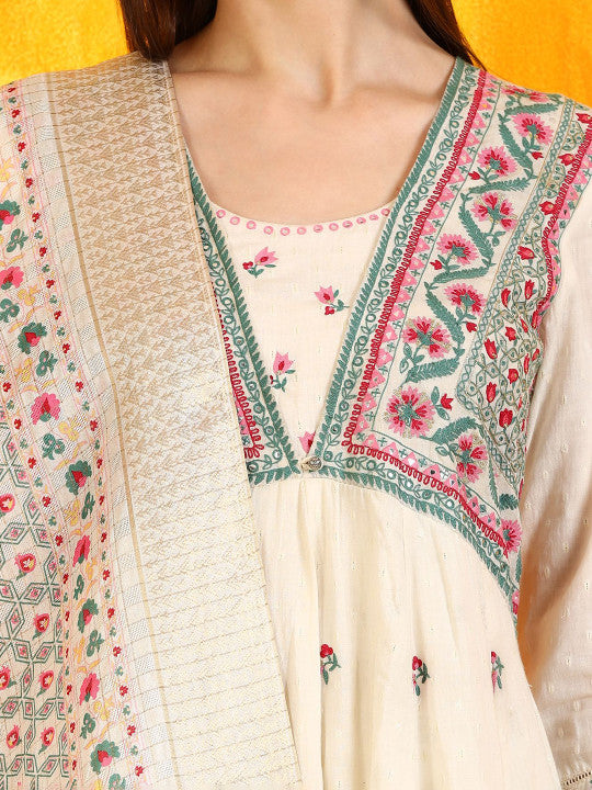 W Women Ethnic Motifs Embroidered Regular Kurta with Trousers & With Dupatta