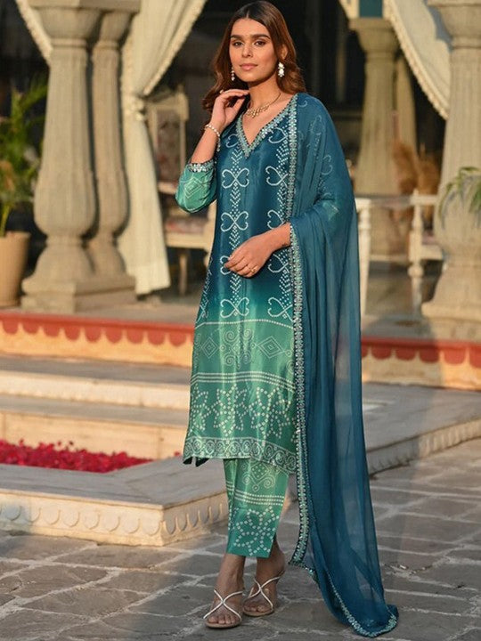 Floral Printed V-Neck Straight Kurta