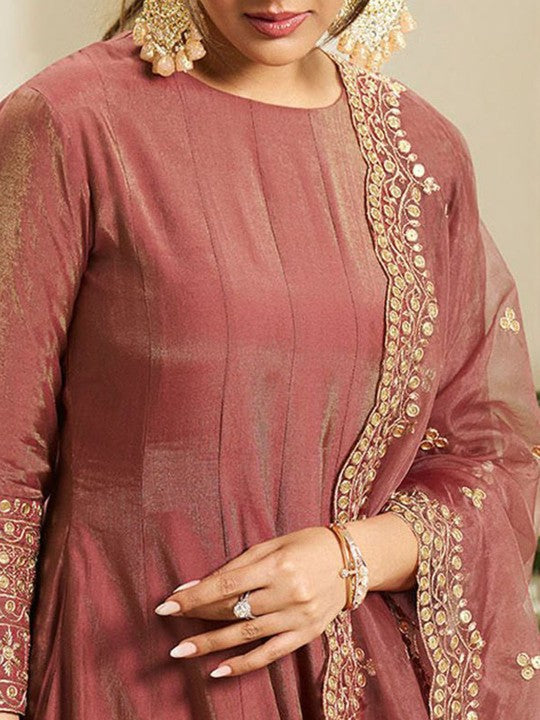 Inddus Floral Yoke Design Sequinned Anarkali Kurta