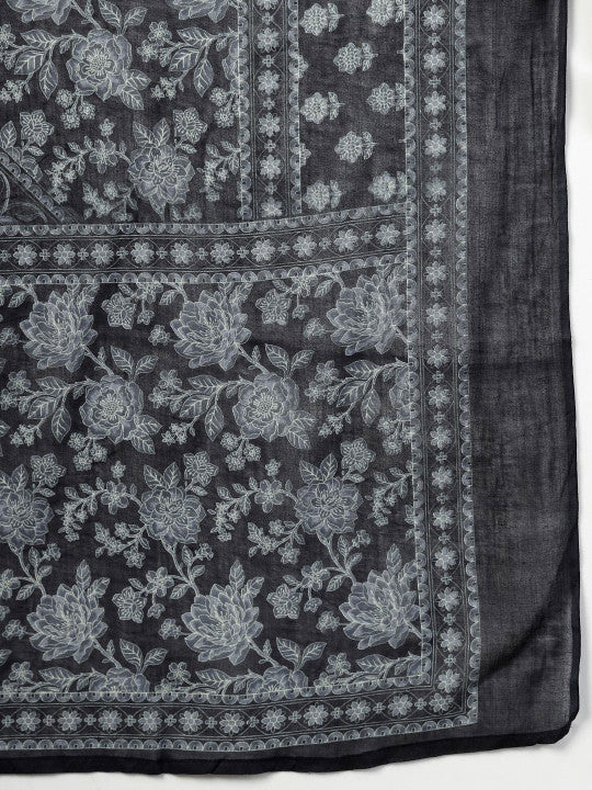 Yufta Floral Printed Sequinned Pure Cotton Kurta With Trousers & Dupatta