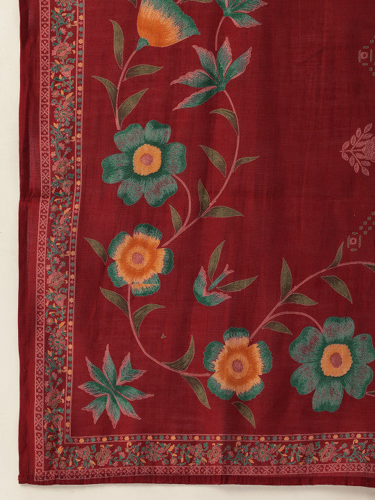 AMUKTI Floral Printed Straight Kurta With Trousers & Dupatta