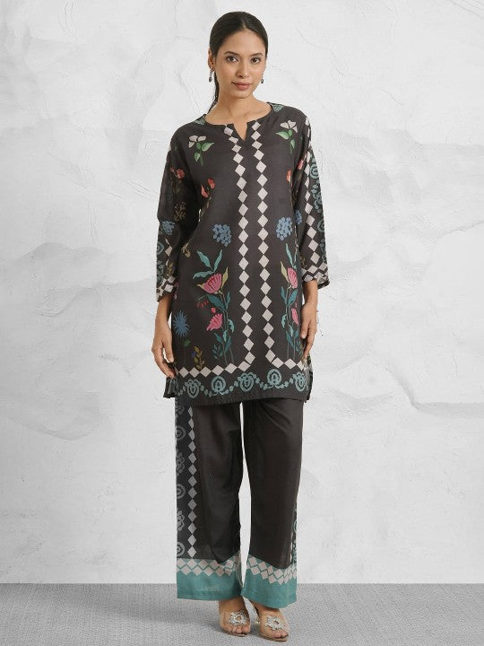 HOUSE OF KARI Printed Round Neck Cotton Tunic With Trousers Co-Ords