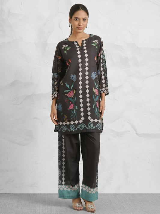 HOUSE OF KARI Printed Round Neck Cotton Tunic With Trousers Co-Ords