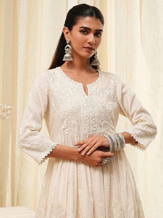 Biba Women Floral Printed Angrakha Kurta with Sharara & With Dupatta