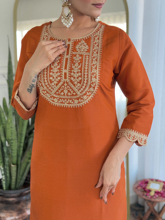 Anara Women Floral Embroidered Regular Sequinned Kurta with Trousers & Dupatta