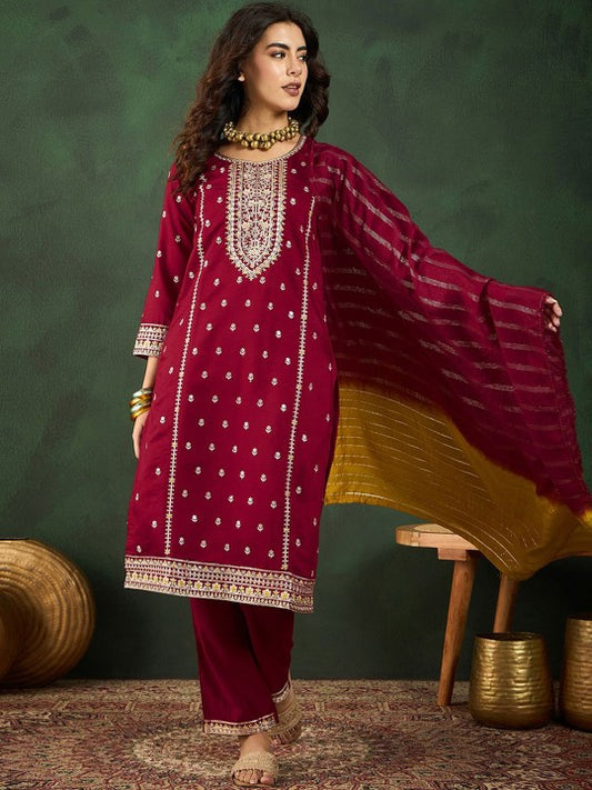 Neck Embroidered Straight Kurta