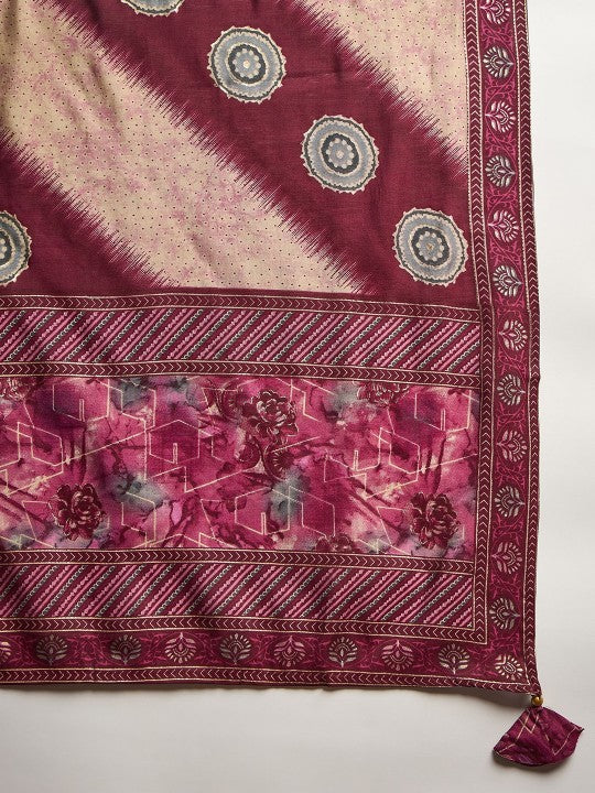 CHETI Women Floral Printed High Slit Thread Work Straight Kurta