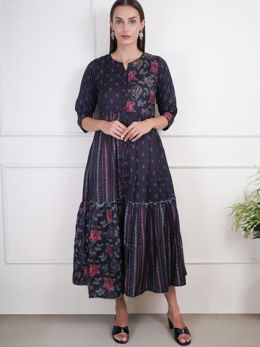 Adwitiya Women Floral Satin Fit & Flare Maxi Dress