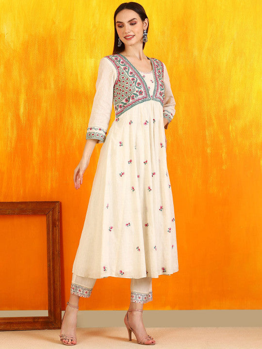 W Women Ethnic Motifs Embroidered Regular Kurta with Trousers & With Dupatta