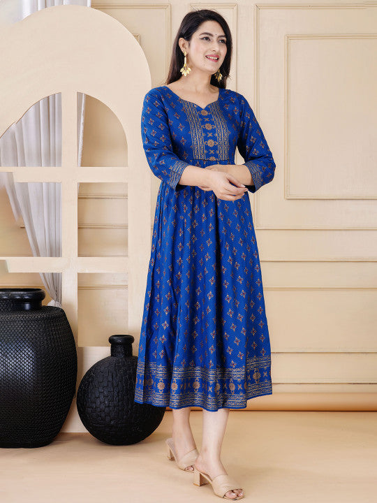 ZELA Floral Printed Notch Neck Anarkali Ethnic Dress