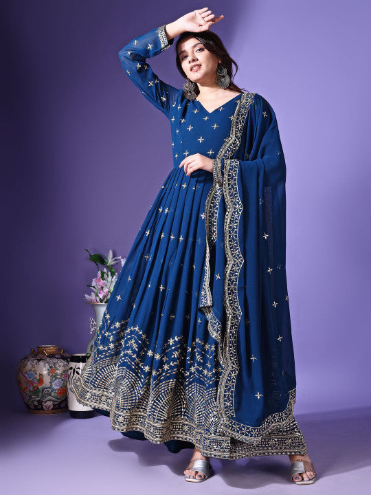 Ethnic Yard Embroidered Fit & Flared Gown