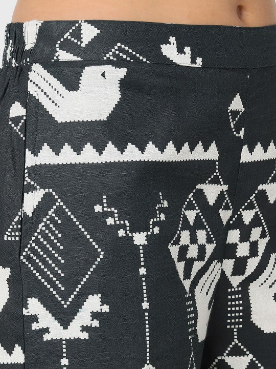 Printed Pure Cotton Mandarin Collar Top & TrousersCo-OrdsSet