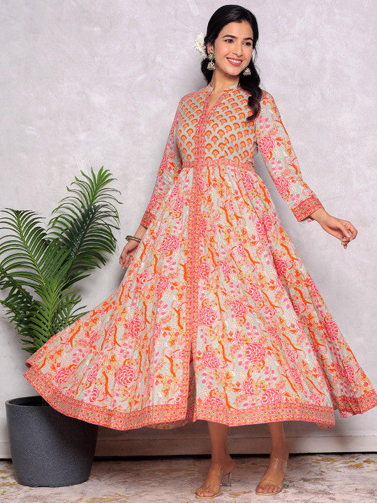 GULAB CHAND TRENDS Women Cotton Floral Printed Fit & Flared Maxi Ethnic Dress