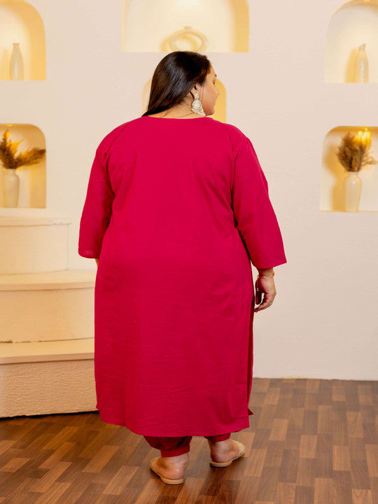 Neck Kurta With Trousers & Dupatta