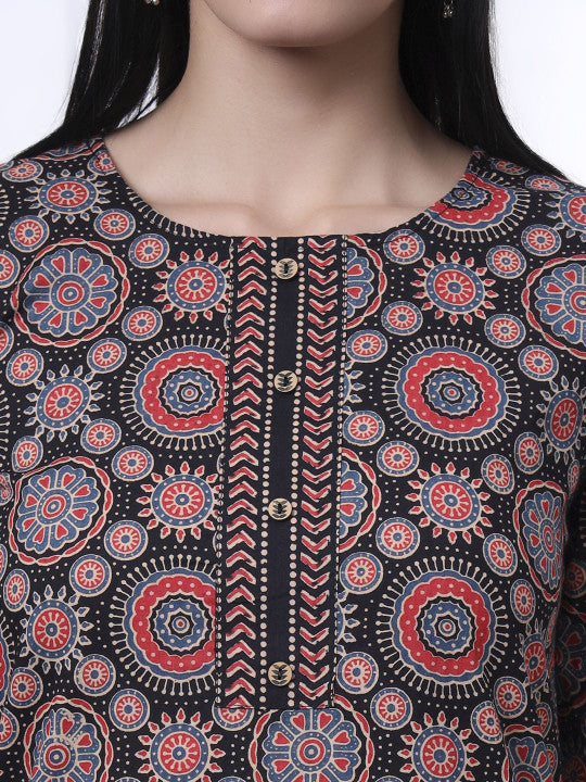 Yufta Women Ethnic Motifs Printed Regular Pure Cotton Kurta with Trousers & With Dupatta