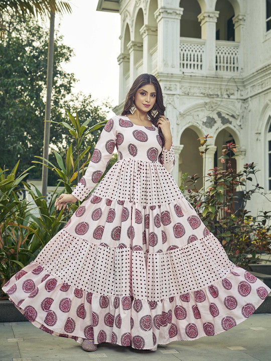 CHANSI Floral Printed Pleated Flared Maxi Dress