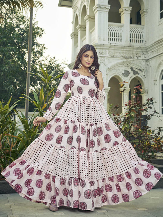 CHANSI Floral Printed Pleated Flared Maxi Dress