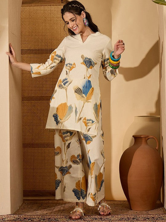 Printed Pure Cotton Tunic & Palazzo Co-Ord Set