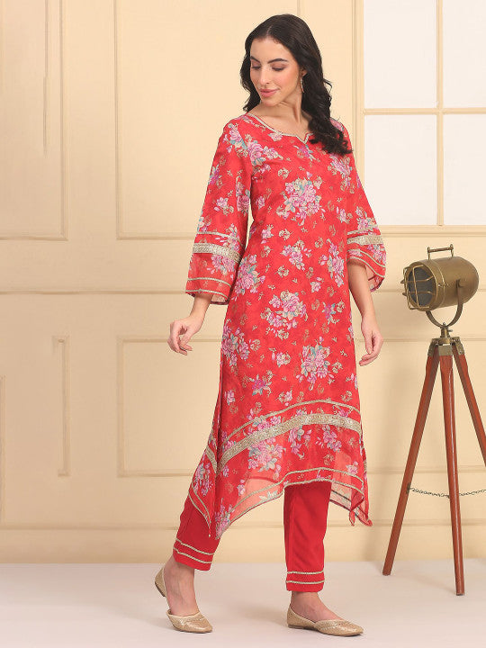 AURELIA Women Floral Printed Regular Kurta with Trousers Kurta Sets