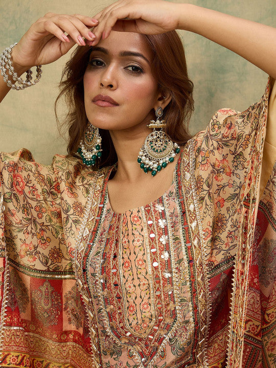 Varanga Ethnic Motifs Printed Kaftan Kurta With Dhoti Pants