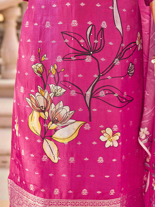 House of Pataudi Women Floral Embroidered Kurta With Trousers & Dupatta Kurta Sets