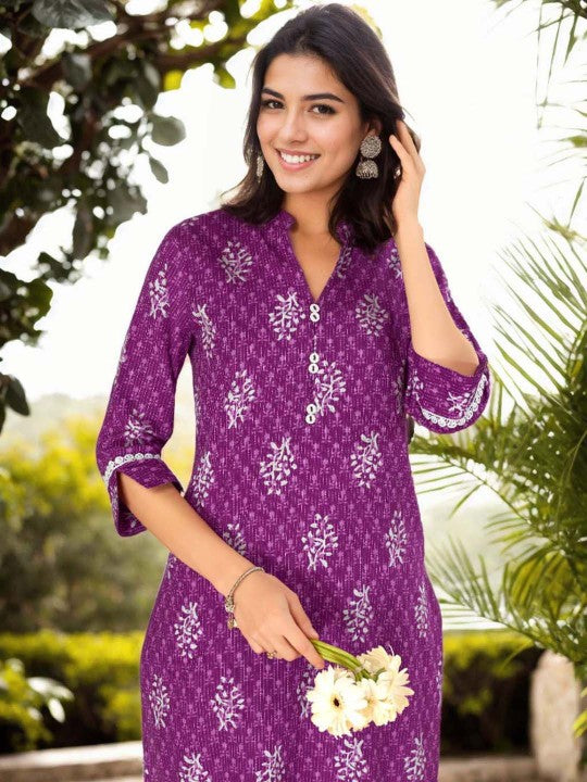 Anouk Printed Mandarin Collar Pure Cotton Tunic And Trouser