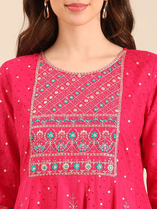 Anouk Women Floral Embroidered Regular Pure Cotton Kurta with Trousers & With Dupatta