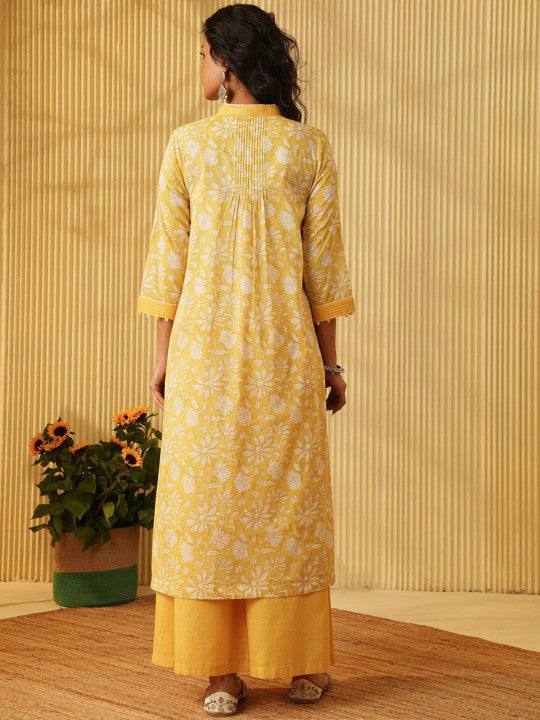 Floral Printed V-Neck Straight Kurta