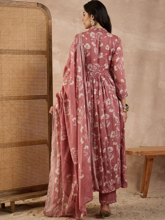 CHETI Women Floral Printed Anarkali Kurta with Trousers & Dupatta