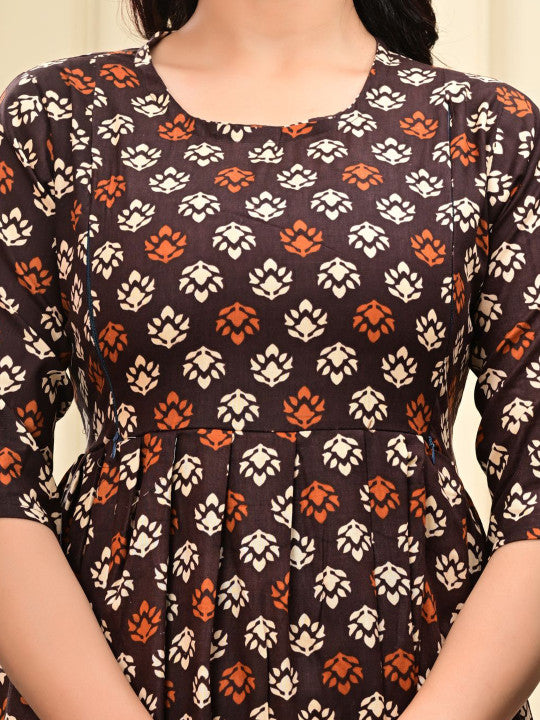 WE PERFECT Women Floral Printed Round Neck Maternity Cotton Ethnic Dress