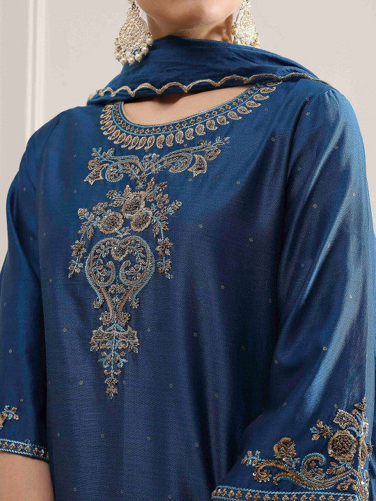 Biba Women Ethnic Motifs Embroidered Kurta with Trousers & Dupatta