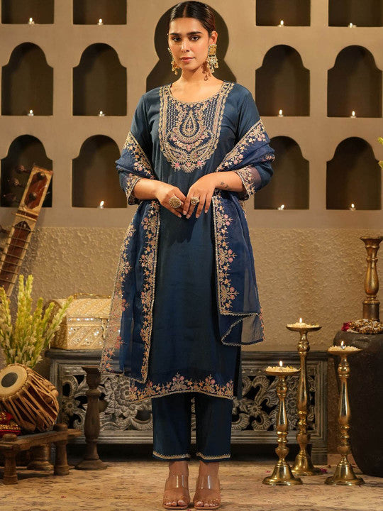 Indo Era Women Embroidered Regular Kurta with Trousers & Dupatta