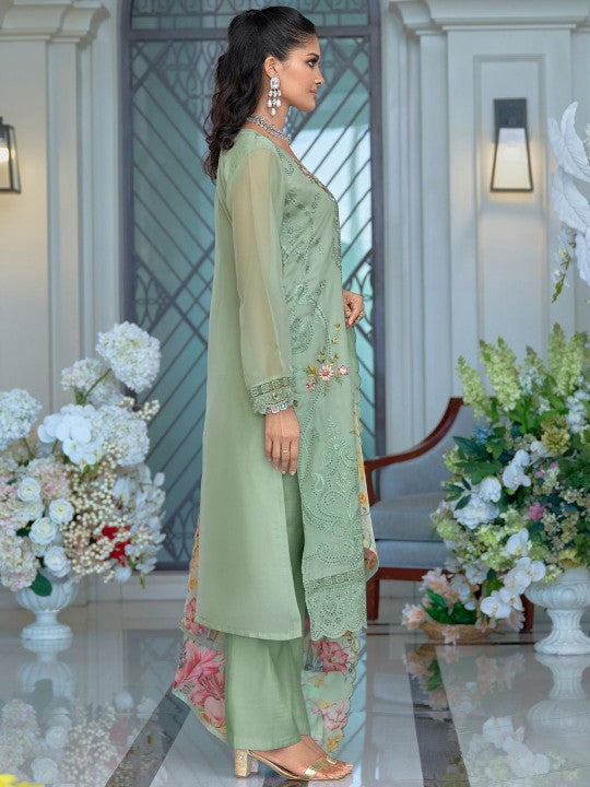 Indo Era Women Floral Embroidered Thread Work Kurta with Trousers & Dupatta