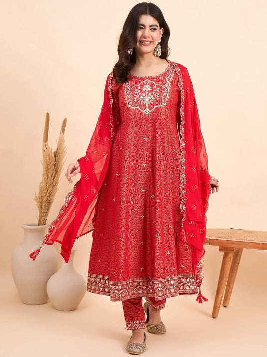 Anouk Ethnic Motifs Printed Kurta With Trousers & Dupatta