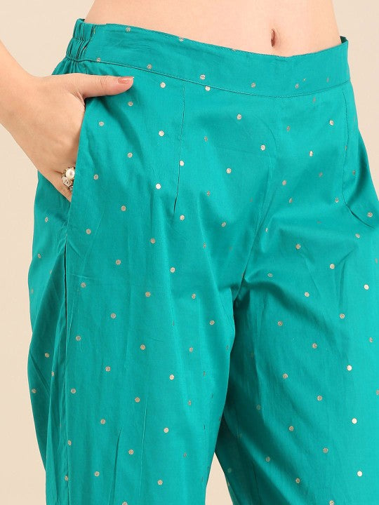 Anouk Women Floral Embroidered Regular Thread Work Pure Cotton Kurta with Trousers & With Dupatta