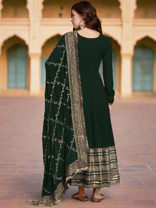 Fusionic Women Green Georgette Sequin Embroidered Gown