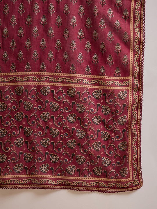 all about you Ethnic Motif Printed Beads & Stones Pleated Kurta With Trouser & Dupatta