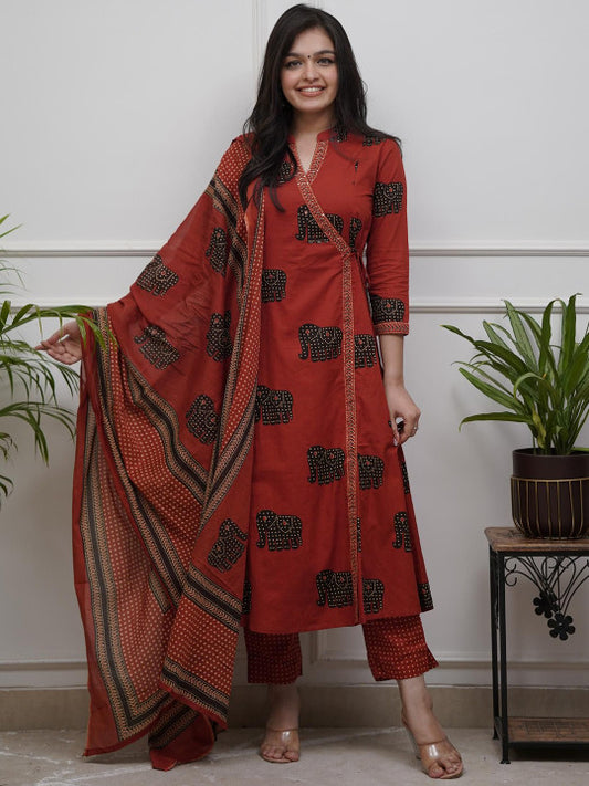 GoSriKi Printed Anarkali Kurta with Trousers & Dupatta