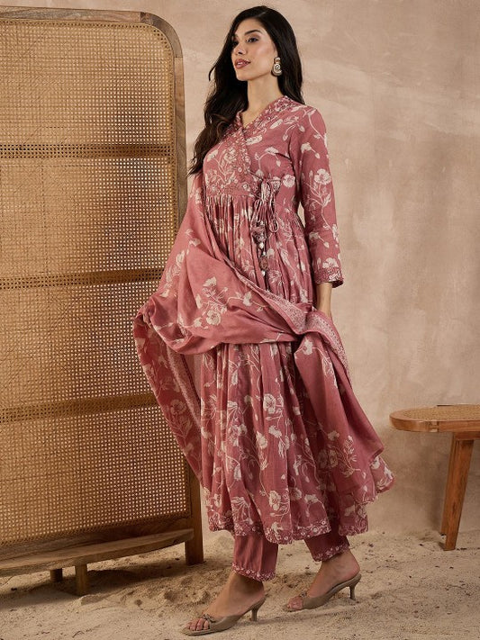 CHETI Women Floral Printed Anarkali Kurta with Trousers & Dupatta