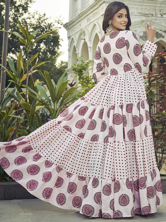 CHANSI Floral Printed Pleated Flared Maxi Dress