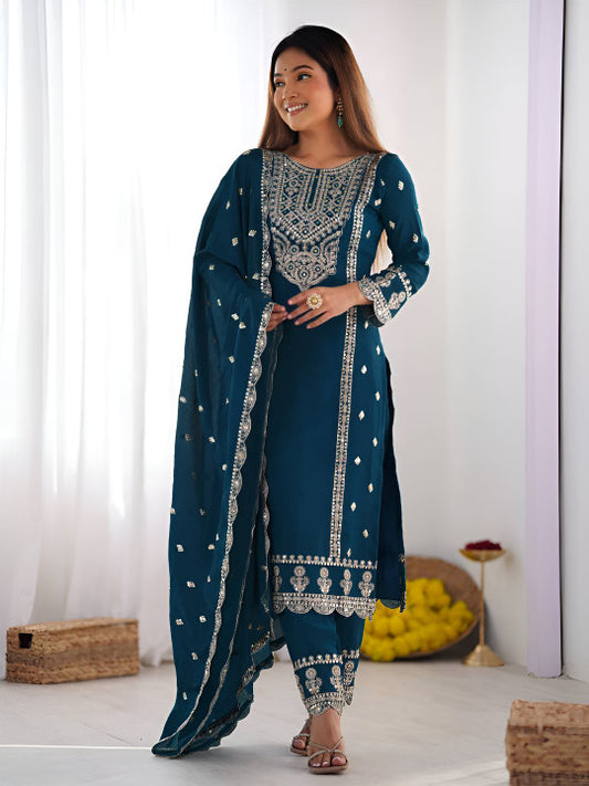 AG TEXTILE Women Ethnic Motifs Embroidered Sequinned Kurta with Pyjamas & Dupatta