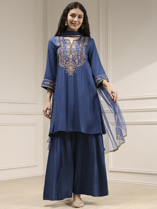 Biba Women Ethnic Motifs Embroidered Kurta with Palazzo & Dupatta