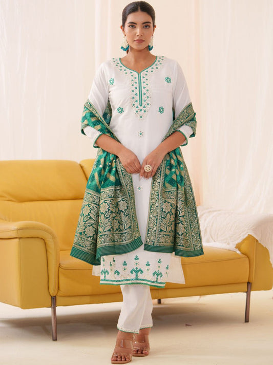 Suha Women Embroidered Kurta with Trousers & Dupatta